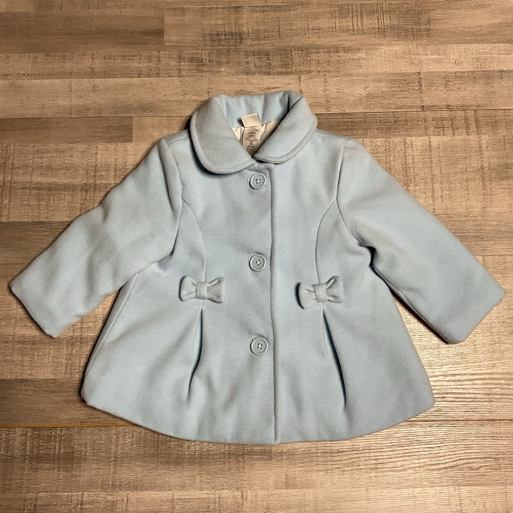 Little Me Jacket Pea Coat Blue Bows Baby Girls 12 Months Button Front